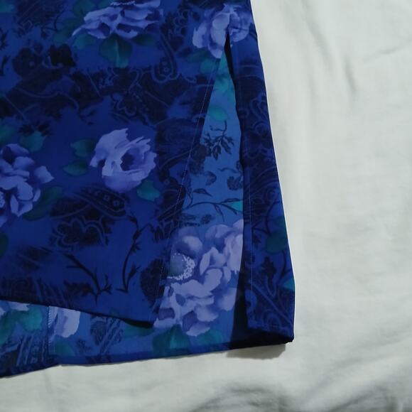 Chadwick's 4 MAXI Sleeveless FLORAL Side-Slit Blue Long Tie-Waist A-Line Dress - Picture 7 of 13